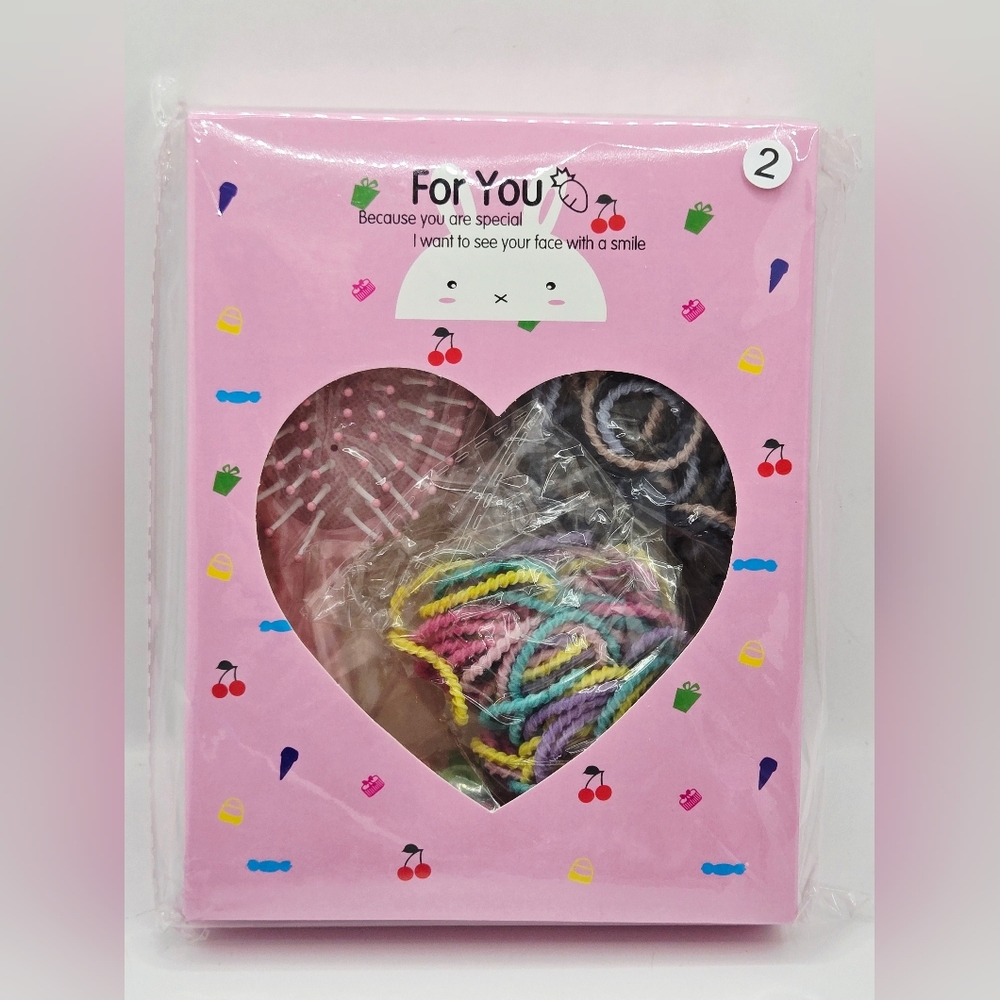 Girls Hair Accessories Gift Set Brush Clips Elastics Styling Kit Pink Box Kids